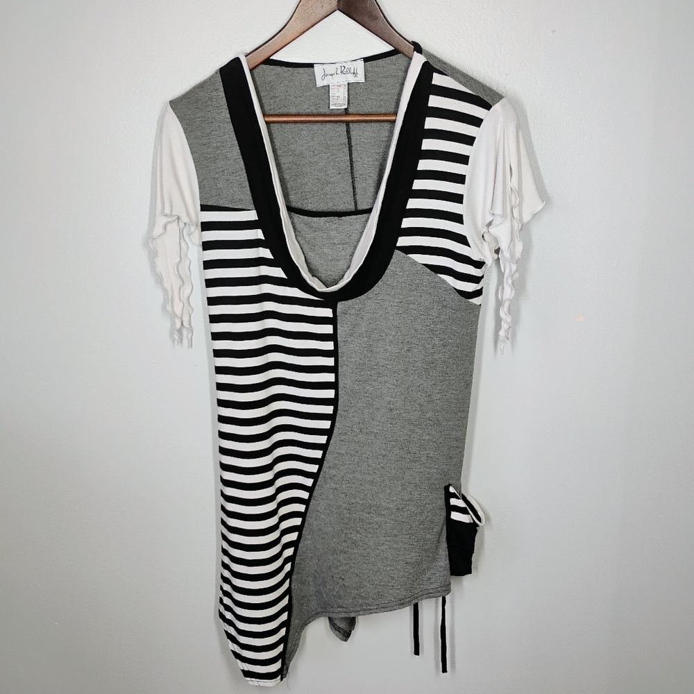 Joseph Ribkoff Artsy Asymmetrical Top‎ Womens 8 Drape Neck Mixed Media Lagenlook